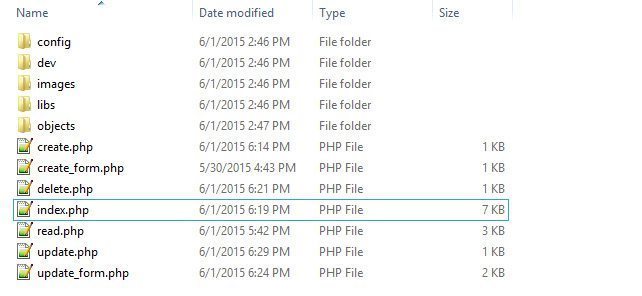 file structure of php crud with ajax and oop